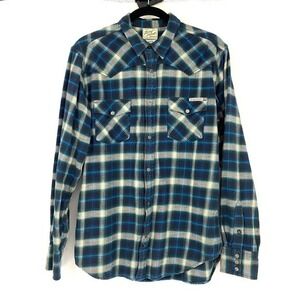 LUCKY BRAND Men’s M Plaid Flannel Western Shirt Pearl‎ Snaps Long Sleeves
